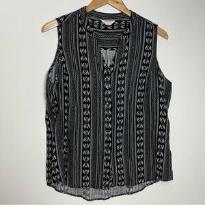 Boho Tribal Print Sleeveless Top - Weatherproof Vintage - Linen Blend - Large